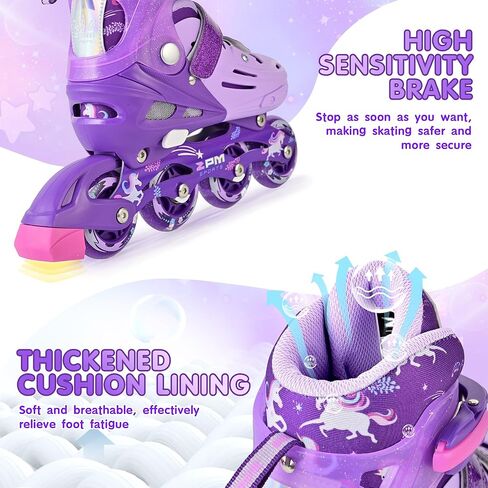 2PM SPORTS Inline Skates for Girls Boys Kids Age 4-8 5-8 6-12 8-12 with Light Up Wheels, Adjustable Inline Skates for Women Youth Size 11C 1 2 3 4 5 6 7 8 in Kuwait