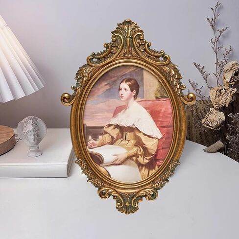 Vintage Oval Picture Frame 7x9 Inch, Antique Ornate Victorian Photo Frames with Glass Front, Tabletop & Wall Hanging, Photo Gallery, Gift Ideas, Imitation Wood in Saudi Arabia