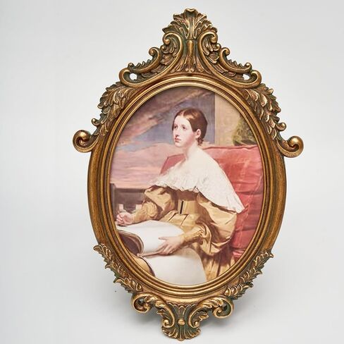 Vintage Oval Picture Frame 7x9 Inch, Antique Ornate Victorian Photo Frames with Glass Front, Tabletop & Wall Hanging, Photo Gallery, Gift Ideas, Imitation Wood in Saudi Arabia