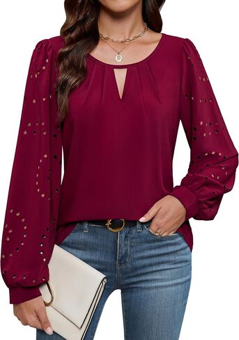 Blooming Jelly Womens Dressy Casual Tops Business Eyelet Long Sleeve Shirts Work Office Cute Blouses Trendy Fall Outfits in Saudi Arabia