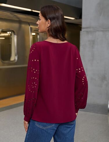 Blooming Jelly Womens Dressy Casual Tops Business Eyelet Long Sleeve Shirts Work Office Cute Blouses Trendy Fall Outfits in Saudi Arabia