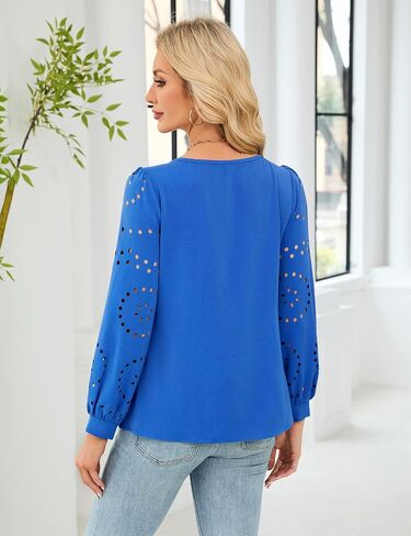 Blooming Jelly Womens Dressy Casual Tops Business Eyelet Long Sleeve Shirts Work Office Cute Blouses Trendy Fall Outfits in Saudi Arabia