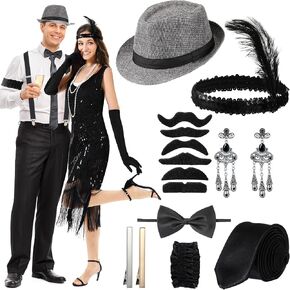 1920s Couple Cosplay Costume Roaring Retro Costume Accessories Set Fringed Dress Outfit Woman and Man Cosplay in Saudi Arabia