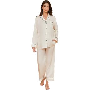 Women's Pajama Sets Long Sleeve Button Down Sleepwear Nightwear Soft and Breathable Pjs Lounge Sets Lyocell Pjs Sets in Kuwait