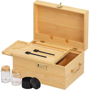 صندوق خيزران كبير، صندوق تخزين مزخرف مقفل مع قفل مركب، صندوق قفل خشبي بغطاء، صندوق تخزين خشبي مقفل مع صينية قابلة للإزالة ومرطبانات in Kuwait