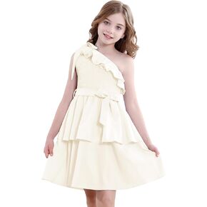 Zando Girls Dresses Tween One Shoulder Ruffle Tiered Layer Summer Party Dress for Girls Teen Dress Clothes Gifts Size 5-14 in Kuwait