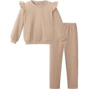 Arshiner Toddler Girls Clothes 2 Piece Outfits Ruffle Trim Long Sleeve Pullover Sweatshirts and Leggings Fall Clothing Sets in Saudi Arabia