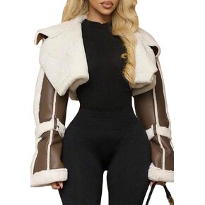 سترة نسائية من جلد البولي يوريثان المقصوص معطف شتوي مبطن بالفرو سترة من الجلد الصناعي سترات منفوخة للدراجة النارية ملابس خارجية in Kuwait