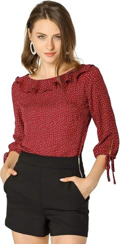 Allegra K Women's Ruffled Collar Polka Dots Shirt 3/4 Sleeve Vintage Blouse in Saudi Arabia