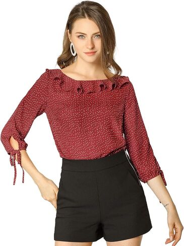 Allegra K Women's Ruffled Collar Polka Dots Shirt 3/4 Sleeve Vintage Blouse in Saudi Arabia