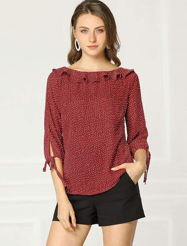 Allegra K Women's Ruffled Collar Polka Dots Shirt 3/4 Sleeve Vintage Blouse in Saudi Arabia