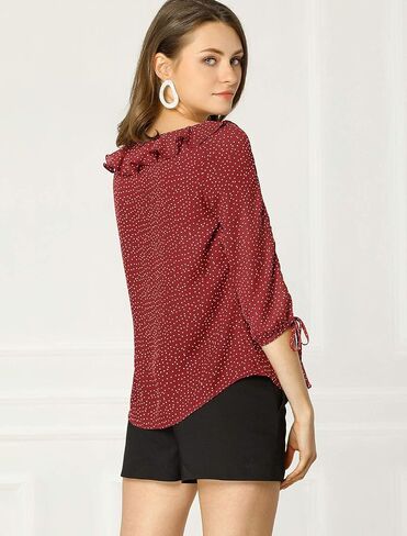 Allegra K Women's Ruffled Collar Polka Dots Shirt 3/4 Sleeve Vintage Blouse in Saudi Arabia