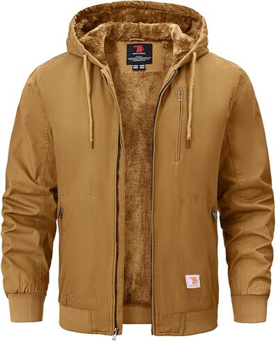 Rdruko Men's Work Jackets Flannel Lined Insulated Cotton Workwear Hooded Winter Coats in Kuwait