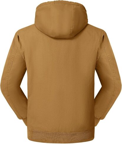 Rdruko Men's Work Jackets Flannel Lined Insulated Cotton Workwear Hooded Winter Coats in Kuwait