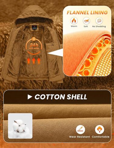 Rdruko Men's Work Jackets Flannel Lined Insulated Cotton Workwear Hooded Winter Coats in Kuwait