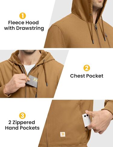 Rdruko Men's Work Jackets Flannel Lined Insulated Cotton Workwear Hooded Winter Coats in Kuwait