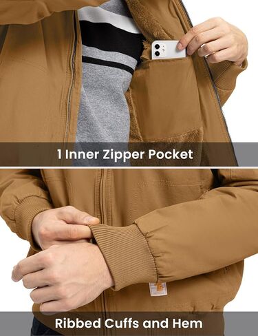 Rdruko Men's Work Jackets Flannel Lined Insulated Cotton Workwear Hooded Winter Coats in Kuwait