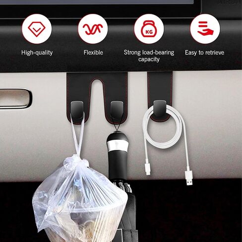 Shakas Car Co-Pilot Glovebox Hook جلد فاخر، خطافات معدنية متعددة الوظائف مضادة للانزلاق للحقائب ونظارات المحفظة والمظلة، منظم تخزين داخلي للمركبة، عالمي لسيارات RV، وسيارات الدفع الرباعي، والشاحنات (النوع B) in Kuwait