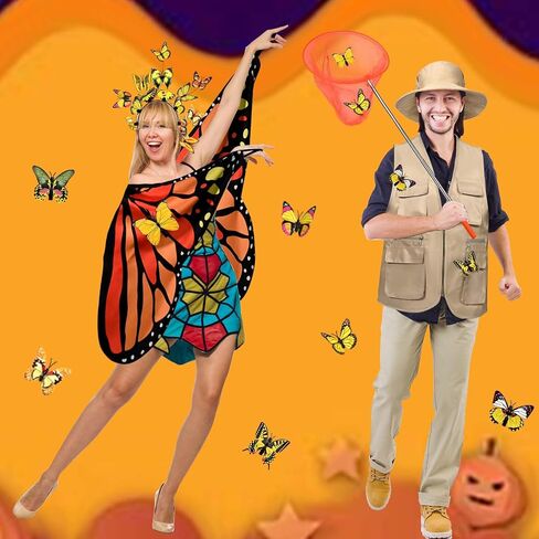 Halloween Couple Costume for Adult Butterfly and Butterfly Catcher Costume for Women Men Friends Cosplay for Halloween Party Supplies in Saudi Arabia