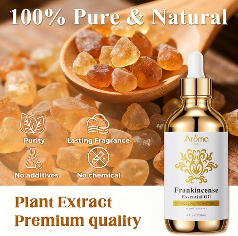 Frankincense Essential Oil - 4 Fl Oz - 100% Pure - Diffuser Oil - Essential Oils for Skin - Anti-Aging,Reduces Fine Lines in Kuwait