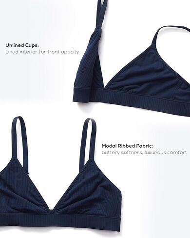 Women's Natrelax Triangle Bralette No Underwire Plunge Unlined Ribbed Soft Wireless Bra V Neck Sexy Everyday in Kuwait