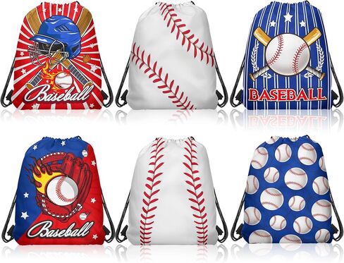 12 Pieces Baseball Themed Drawstring Non-Woven Bags, 3 Designs Sports Drawstring Bag Organizer Great for Travel, Fitness and Daily Use in Saudi Arabia