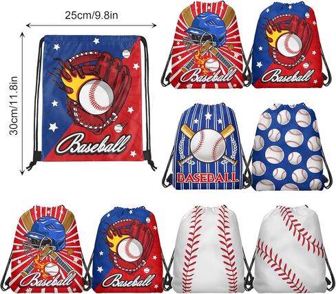 12 Pieces Baseball Themed Drawstring Non-Woven Bags, 3 Designs Sports Drawstring Bag Organizer Great for Travel, Fitness and Daily Use in Saudi Arabia