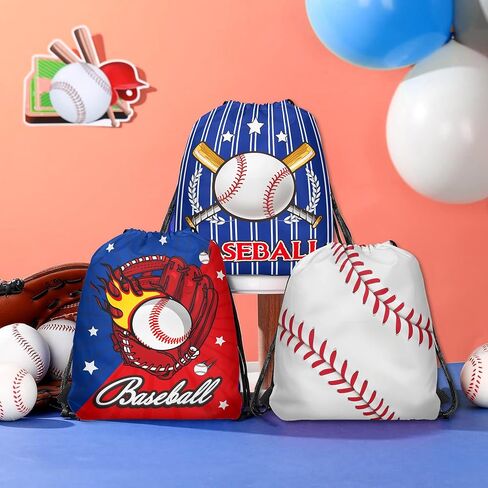 12 Pieces Baseball Themed Drawstring Non-Woven Bags, 3 Designs Sports Drawstring Bag Organizer Great for Travel, Fitness and Daily Use in Saudi Arabia