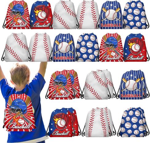 12 Pieces Baseball Themed Drawstring Non-Woven Bags, 3 Designs Sports Drawstring Bag Organizer Great for Travel, Fitness and Daily Use in Saudi Arabia