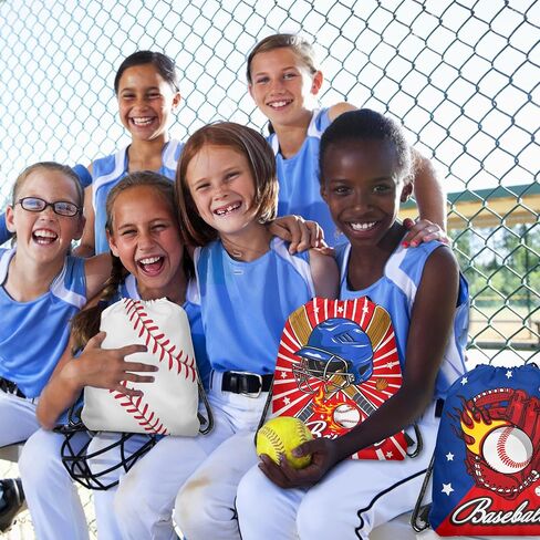 12 Pieces Baseball Themed Drawstring Non-Woven Bags, 3 Designs Sports Drawstring Bag Organizer Great for Travel, Fitness and Daily Use in Saudi Arabia