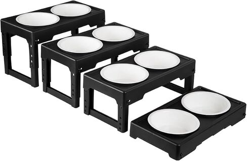 Adjustable Elevated Pet Bowl Stand with Bowls - Suitable for Dogs and Pets of Various Sizes - 4 Height Options (3", 8", 10", and 11") in Saudi Arabia