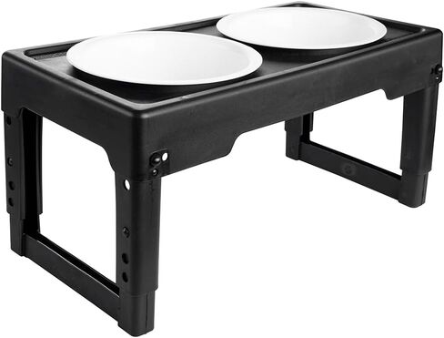 Adjustable Elevated Pet Bowl Stand with Bowls - Suitable for Dogs and Pets of Various Sizes - 4 Height Options (3", 8", 10", and 11") in Saudi Arabia