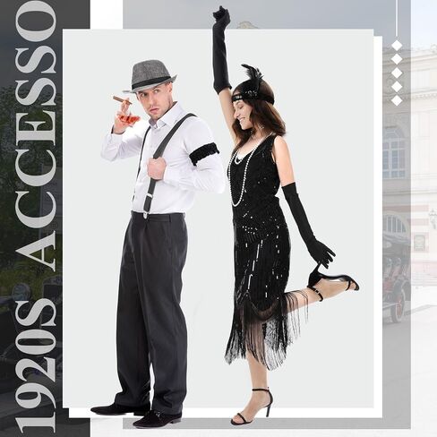 1920s Couple Cosplay Costume Roaring Retro Costume Accessories Set Fringed Dress Outfit Woman and Man Cosplay in Saudi Arabia