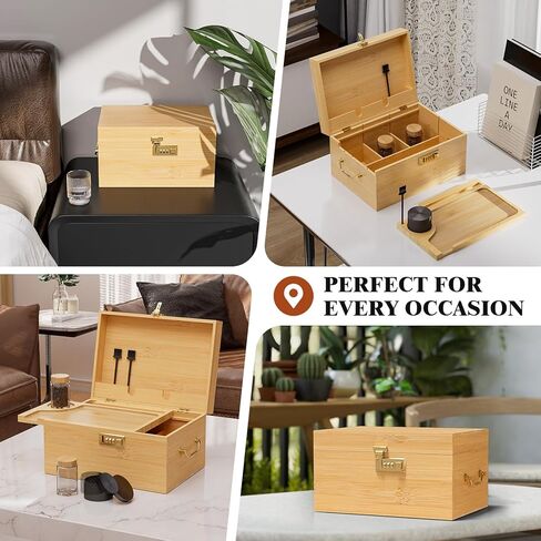 صندوق خيزران كبير، صندوق تخزين مزخرف مقفل مع قفل مركب، صندوق قفل خشبي بغطاء، صندوق تخزين خشبي مقفل مع صينية قابلة للإزالة ومرطبانات in Kuwait