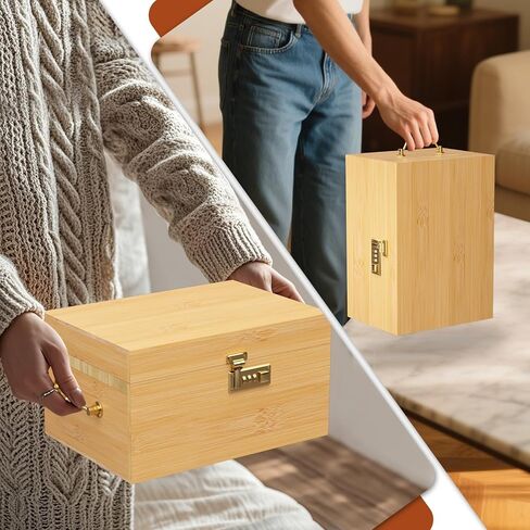 صندوق خيزران كبير، صندوق تخزين مزخرف مقفل مع قفل مركب، صندوق قفل خشبي بغطاء، صندوق تخزين خشبي مقفل مع صينية قابلة للإزالة ومرطبانات in Kuwait