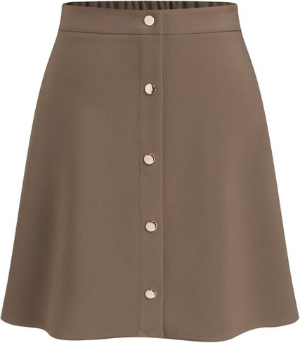 تنانير CIDER بطول الركبة للنساء بأزرار أمامية على شكل حرف a مرنة بخصر متوسط ​​سادة تنورة ميدي أساسية غير رسمية خريف عصرية in Kuwait