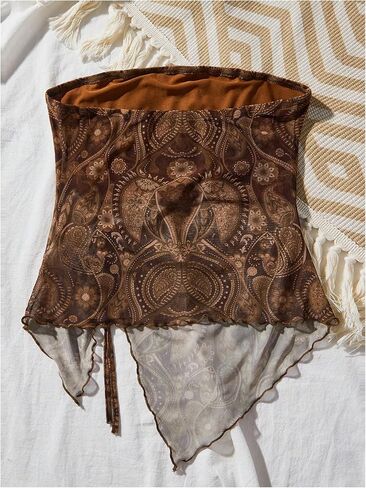 بلوزة GORGLITTER النسائية الشبكية غير المتماثلة بدون حمالات للخروج Y2K Bandeau Tops in Saudi Arabia