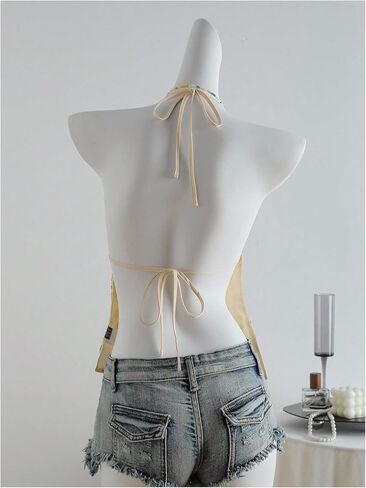 SweatyRocks Women's Sequin Tops Mesh Floral Embroidery Y2K Halter Top in Kuwait