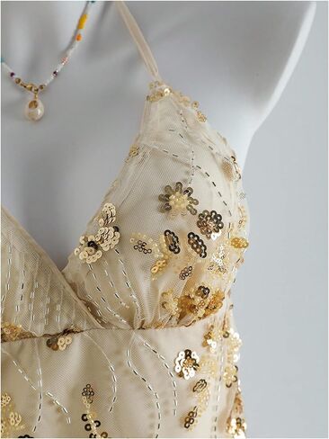 SweatyRocks Women's Sequin Tops Mesh Floral Embroidery Y2K Halter Top in Kuwait