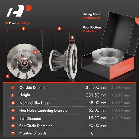A-Premium 13.03 inch (331mm) Front Vented Disc Brake Rotors + Ceramic Pads Kit Compatible with Select Ford Models - F-350 Super Duty 1999 2000 2001 2002, DRW, 4-Wheel ABS, RWD, 6-PC Set in Saudi Arabia