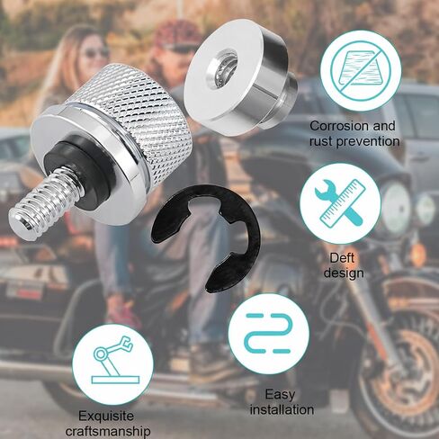 2PCS Chrome Motorcycle Seat Bolt Nut Kit, 1/4"-20 Thread Aluminum Alloy Motorbike Backseat Screw Nut Set, Scooter Fixing Compatible with Touring, Road King, Street Glide (Black) in Saudi Arabia