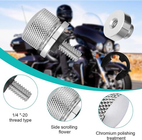 2PCS Chrome Motorcycle Seat Bolt Nut Kit, 1/4"-20 Thread Aluminum Alloy Motorbike Backseat Screw Nut Set, Scooter Fixing Compatible with Touring, Road King, Street Glide (Black) in Saudi Arabia