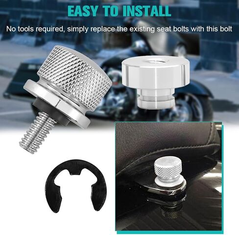 2PCS Chrome Motorcycle Seat Bolt Nut Kit, 1/4"-20 Thread Aluminum Alloy Motorbike Backseat Screw Nut Set, Scooter Fixing Compatible with Touring, Road King, Street Glide (Black) in Saudi Arabia