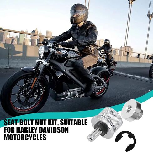 2PCS Chrome Motorcycle Seat Bolt Nut Kit, 1/4"-20 Thread Aluminum Alloy Motorbike Backseat Screw Nut Set, Scooter Fixing Compatible with Touring, Road King, Street Glide (Black) in Saudi Arabia