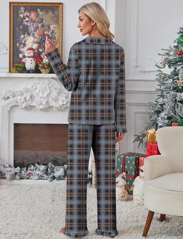 SHESHOW Women's Pajama Sets Christmas Pjs Plaid Ruffles Long Sleeve Button Down Sleepwear Soft Lounge Sets XS-XXL in Saudi Arabia