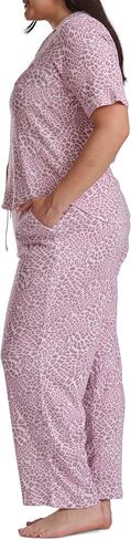 Karen Neuburger Women's [Plus Size] Button Up Notch Collar Elbow Sleeve Top and Pant Bottom with Lace 2-Piece Pajama Set in Saudi Arabia