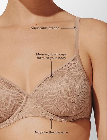 حمالة صدر ديمي من الدانتيل من ريش لوف للنساء، شبه شفافة، مريحة وناعمة، أشرطة قابلة للتعديل، أكواب من الإسفنج الذكي in Kuwait