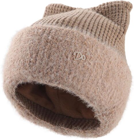 AWAYTR Cat Ear Beanie for Women - Sparkly Winter Beanie with Ears Warm Knit Hats with Silver Thread Cute Womens Winter Hat in Saudi Arabia