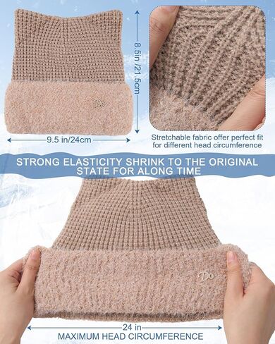 AWAYTR Cat Ear Beanie for Women - Sparkly Winter Beanie with Ears Warm Knit Hats with Silver Thread Cute Womens Winter Hat in Saudi Arabia
