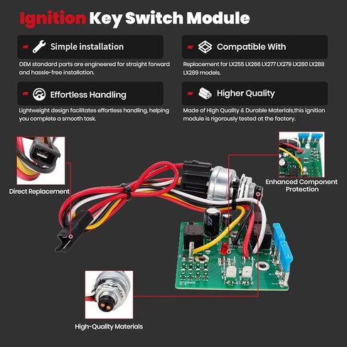 Ignition Switch Module with Keys fits for John Deere LX255 LX266 LX277 LX279 LX280 LX288 LX289 GT225 GT235 GT235E GT245 GX255 GX325 GX335 GX355 GX345 .etc LX GT GX Series Replaces AM132500 in Kuwait